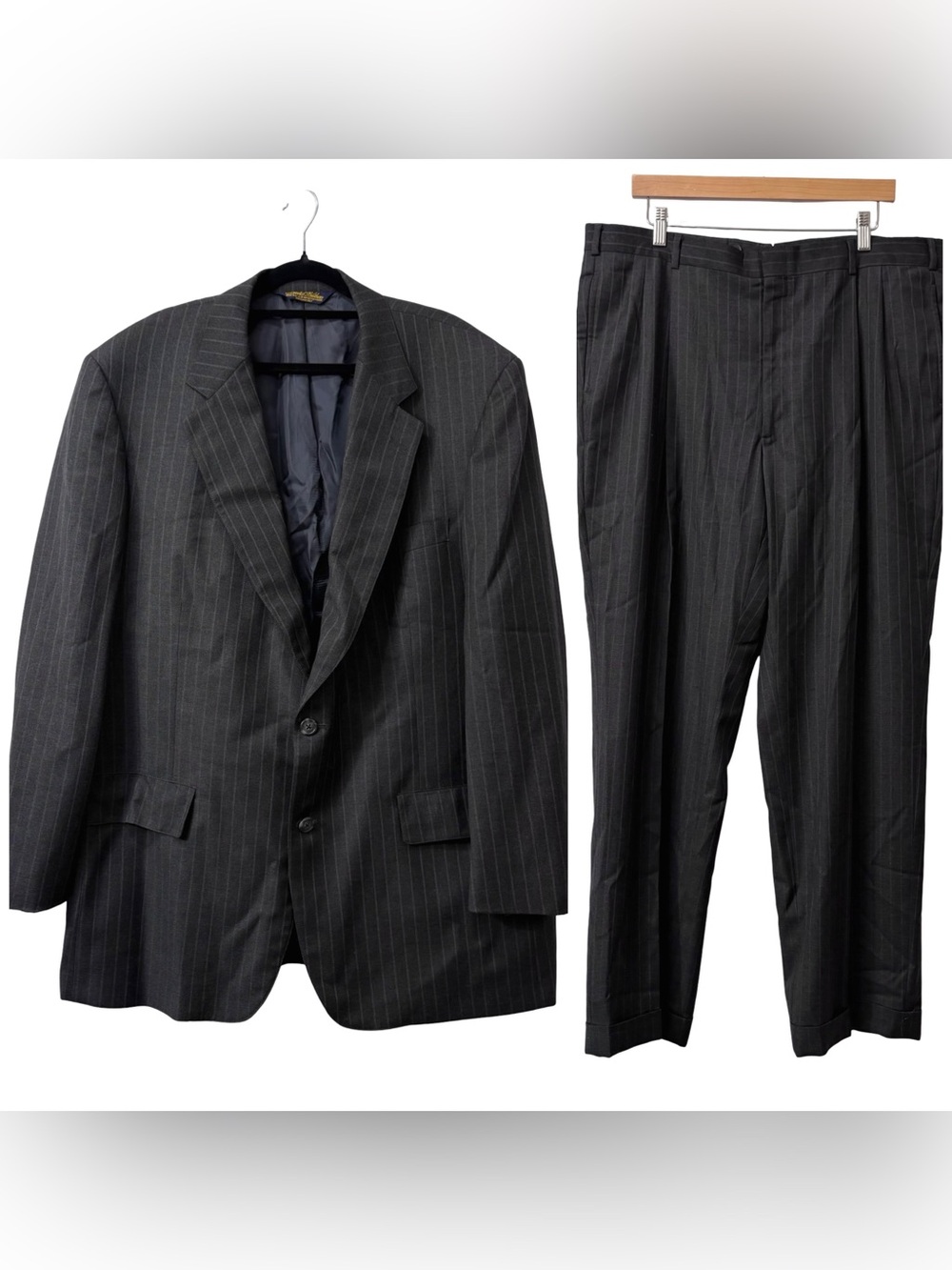 VTG‎ Union Made Brooks Brothers 2 Piece Wool Suit Gray pinstripe 45R 40x30
